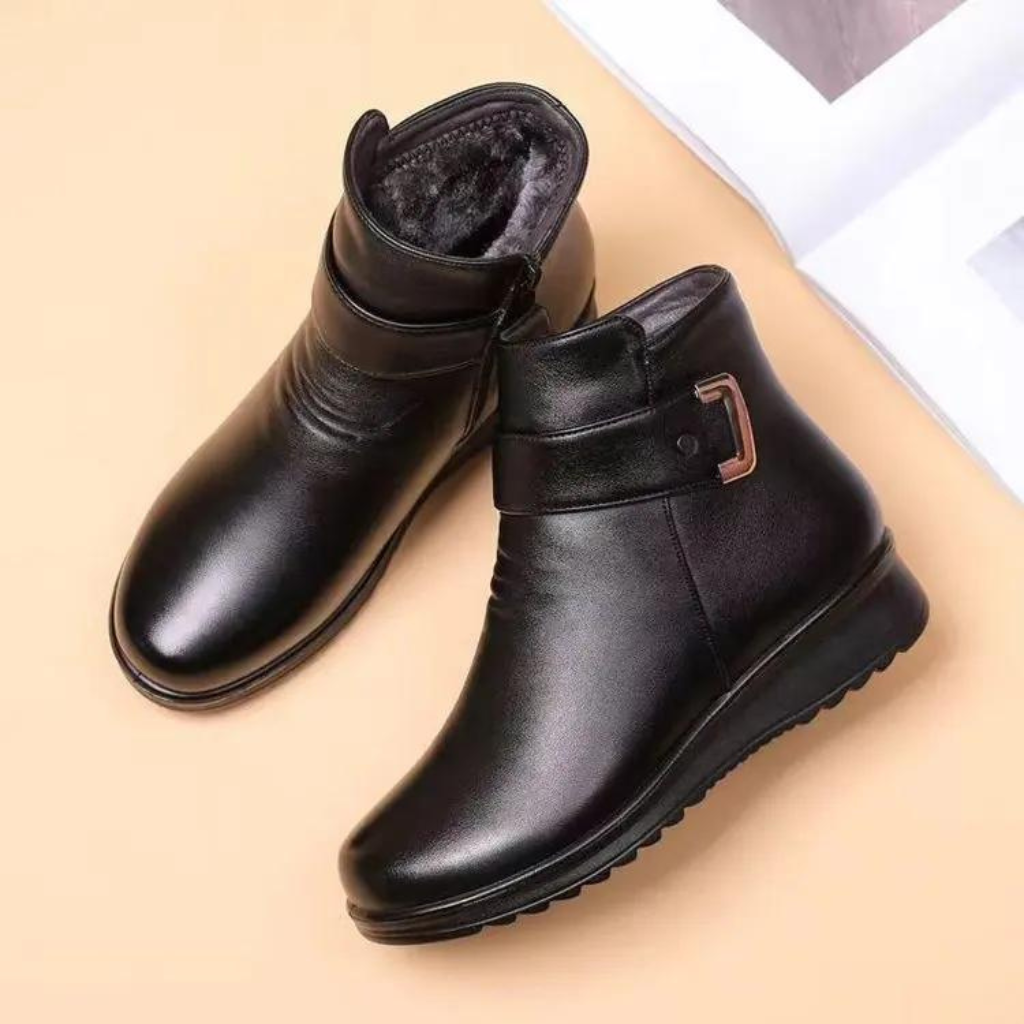 Viena – Women's Comfort Boots - Black with White Faux Fur - 36