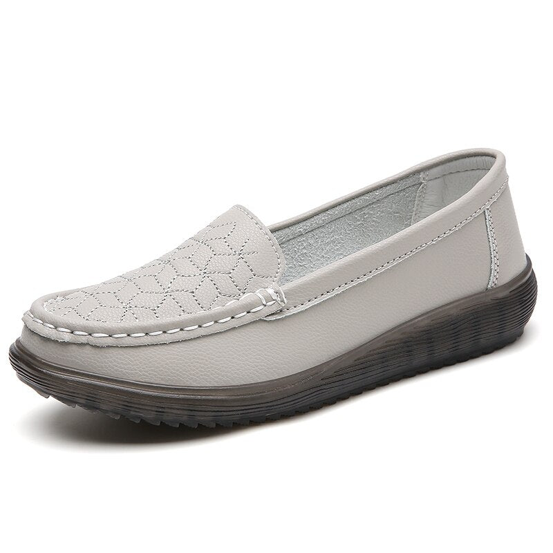 SerenityWalk – Women's Comfort Loafers - Beige - 36